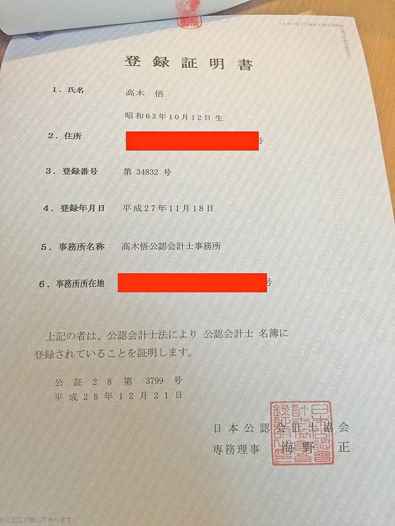 登録証明書