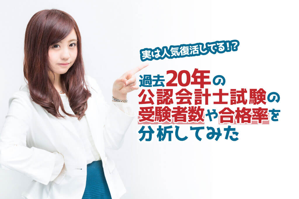 20年分の公認会計士試験の受験者数と合格率