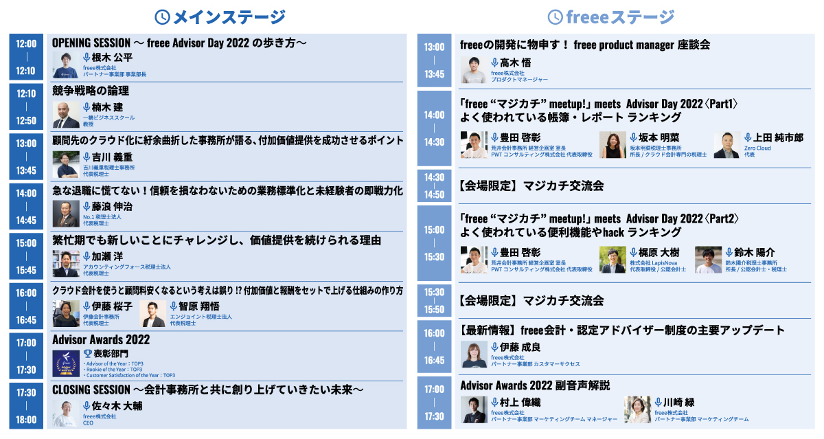 freee Advisor Day2022_freee株式会社_品川インターシティホール_メインステージ_freeeステージ_登壇者_プログラム