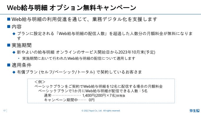 Web給与明細オプション無料キャンペーン